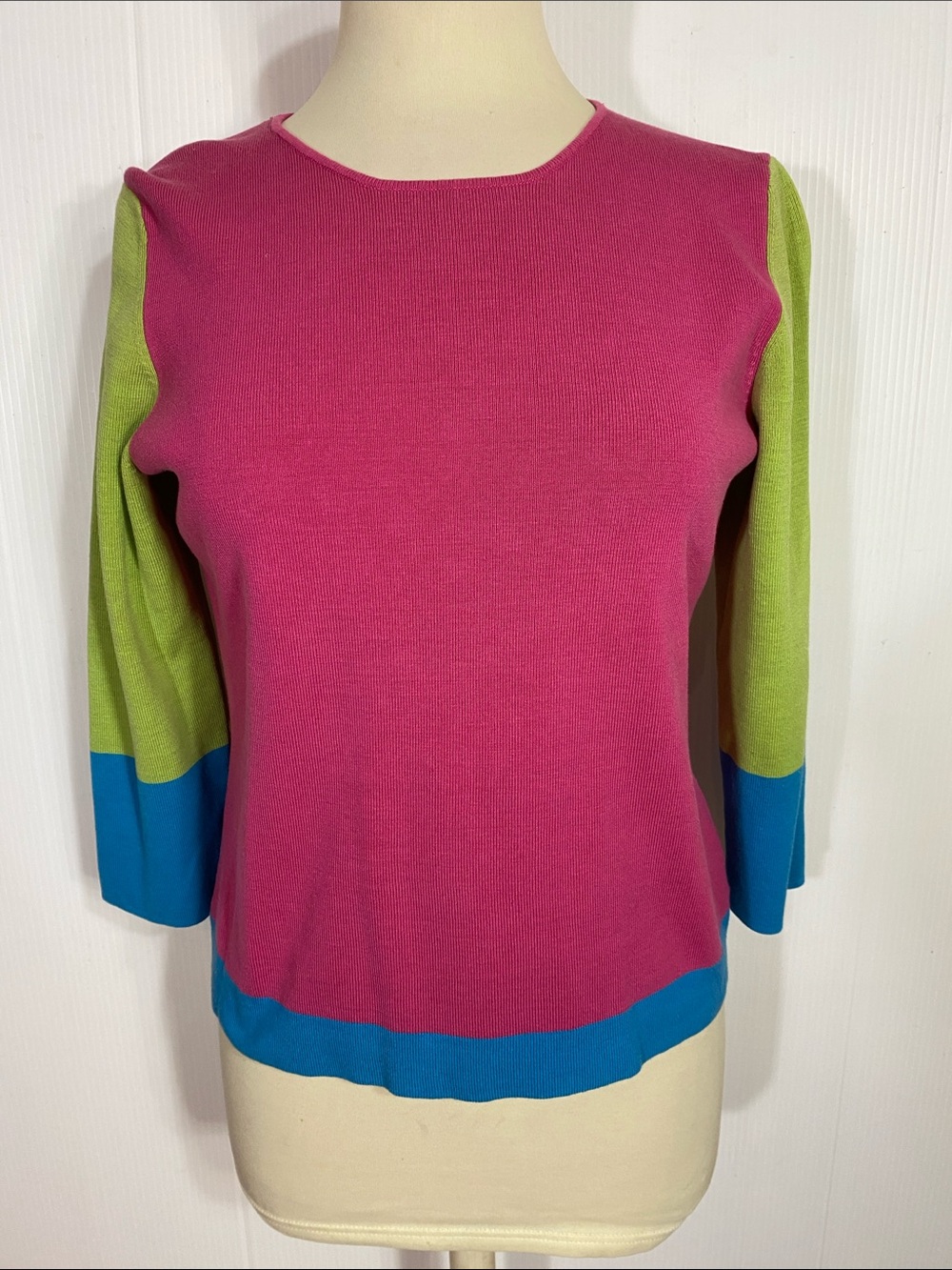 Colorblock Crewneck Sweater in Fuchsia, Lime & Teal
